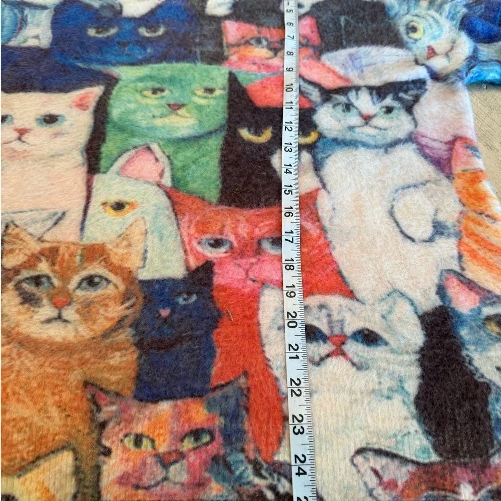 Cat Print Cozy Pullover Oversized Sweater - Multicolor S
